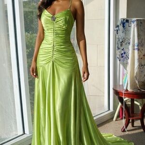 Jessica McClintock Lime Green Backless Dress length 60” size 7